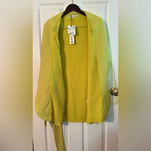 NWT ZARA XS Lime Green Pareo Mini Wrap Blazer Tie Dress SPRING Summer Vacation - Picture 7 of 16